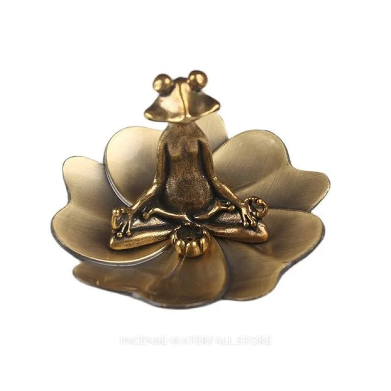 Antique Bronze Frog Incense Burner - With lotus
